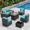 Outdoor Patio Furniture Set with Gas Fire Pit Table - 7-Piece Patio