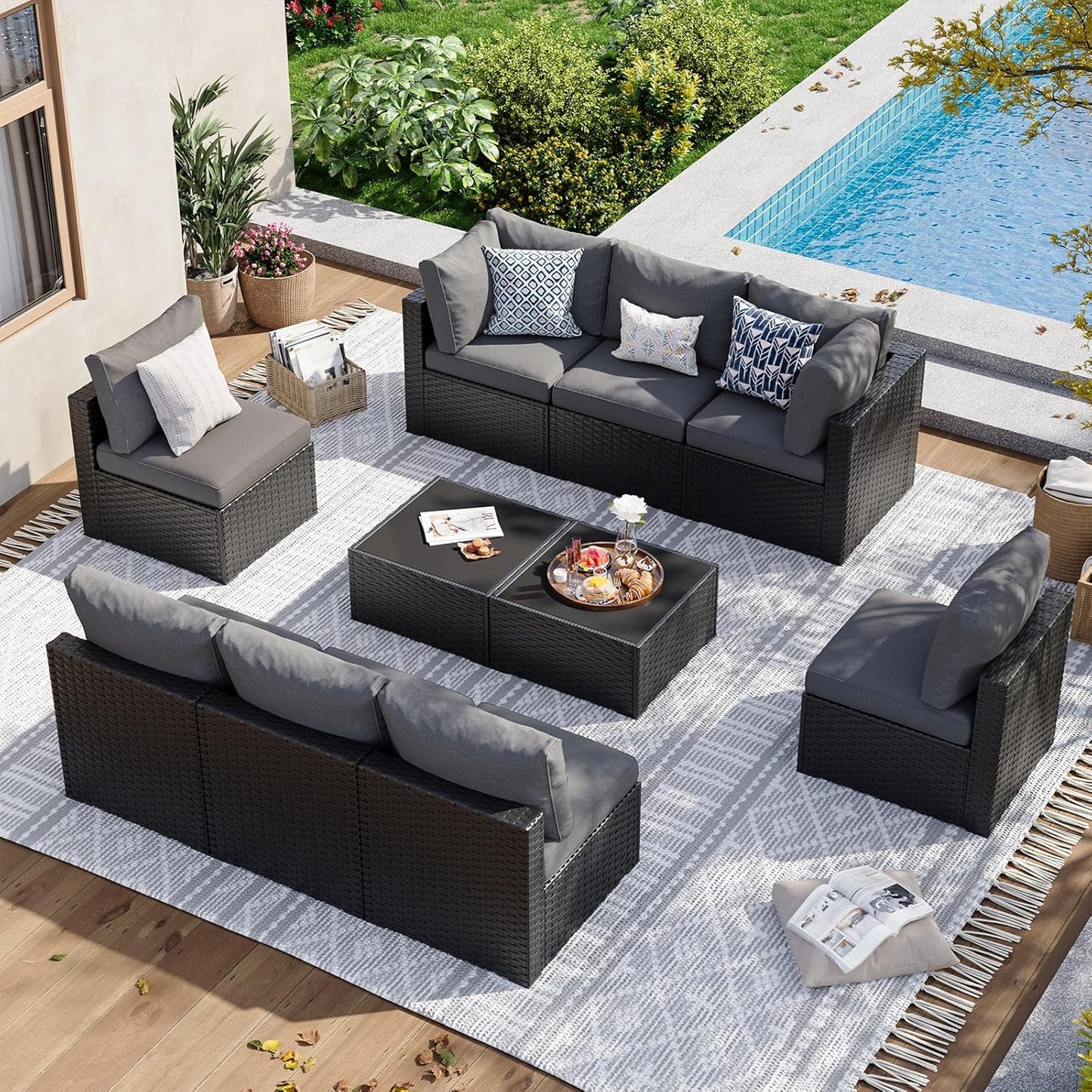 Aoxun 10 Piece Patio Furniture Set with Extra-Wide Comfort