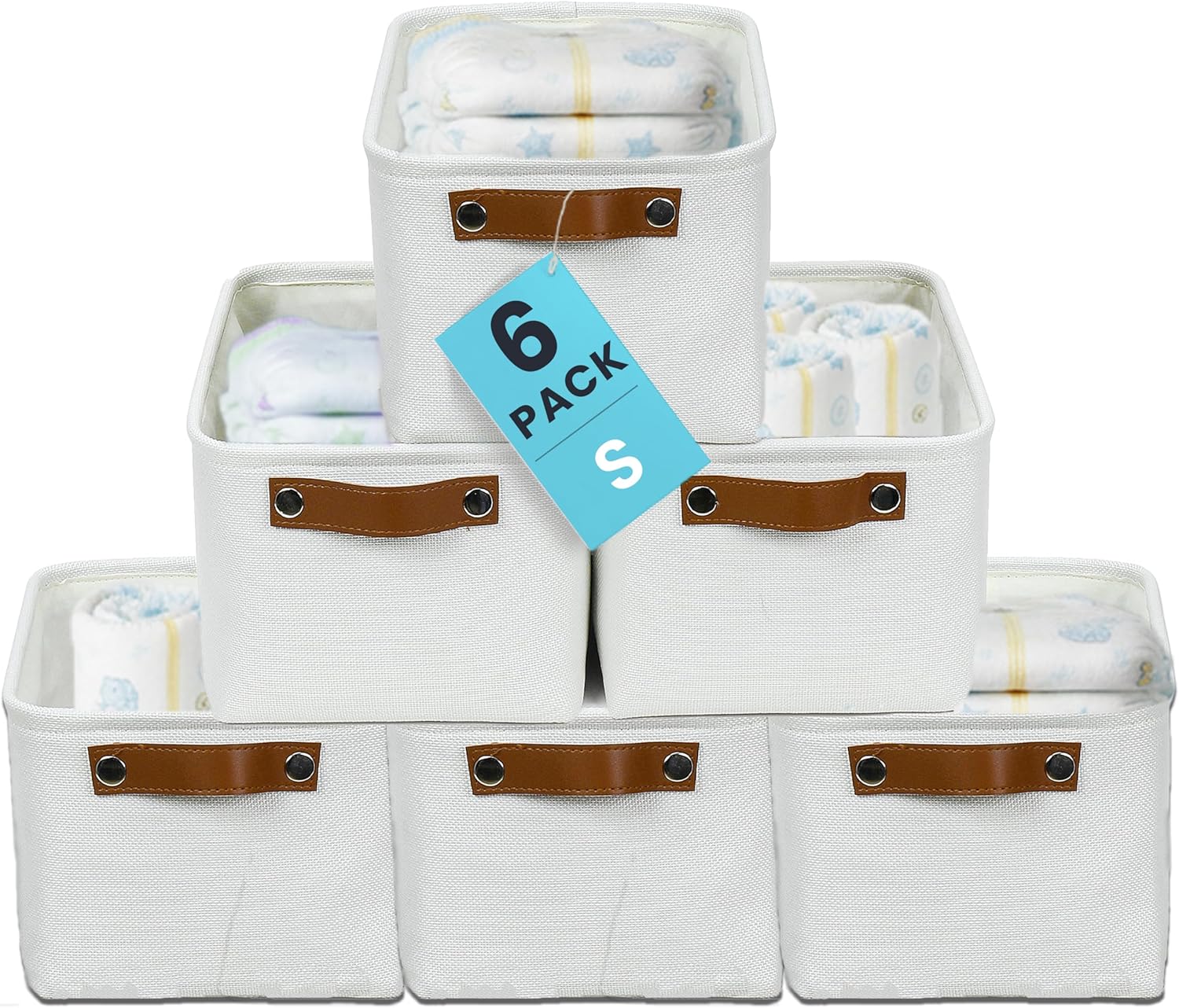 OrganiHaus Small Fabric Storage Baskets for Shelves 6 Pack