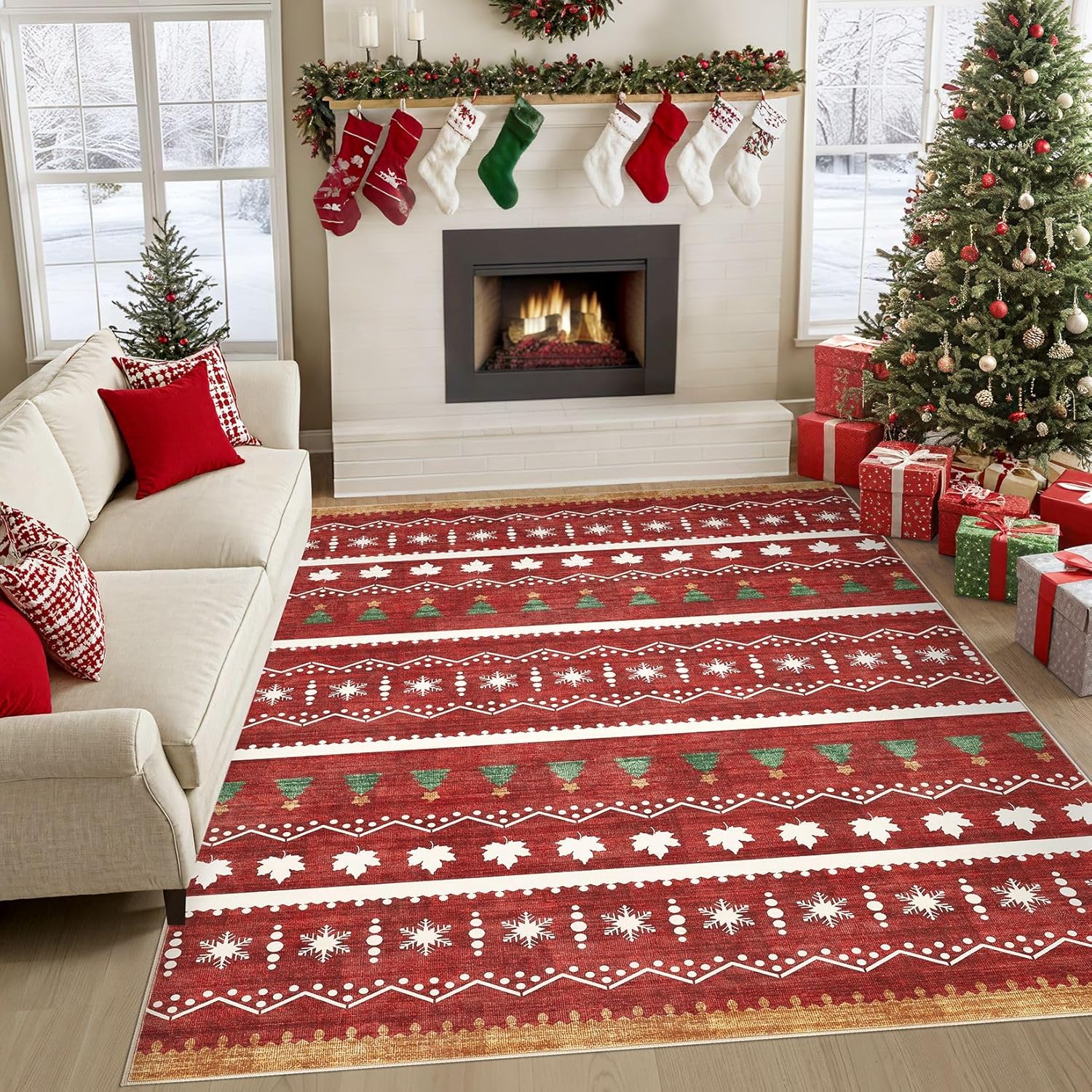 Tortania Christmas Area Rug - Soft Washable Boho Moroccan Design