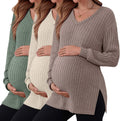 3 Pack Women's Ribbed Maternity Shirts V Neck (Style KNV5)