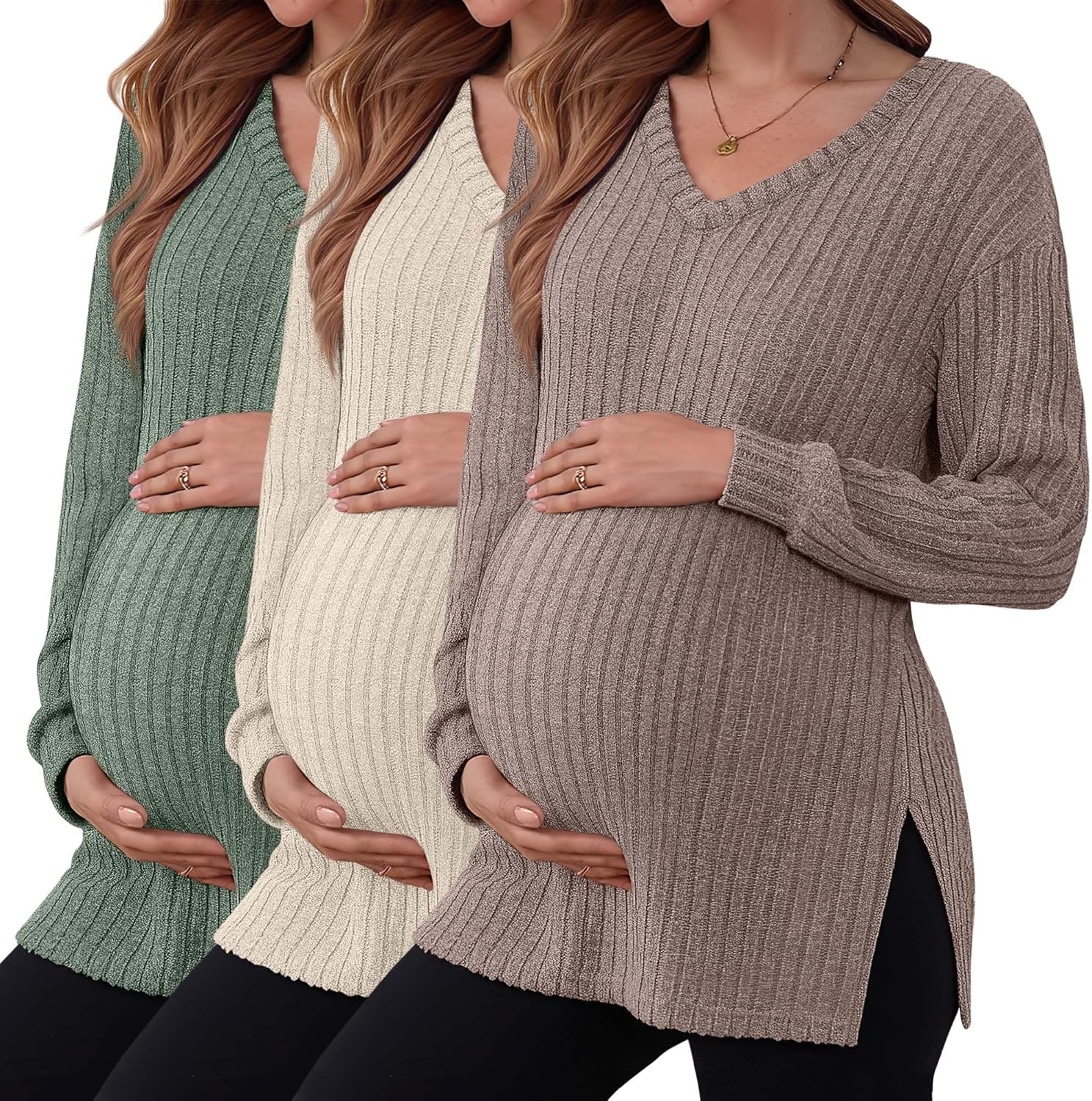 3 Pack Women's Ribbed Maternity Shirts for Stylish Comfort