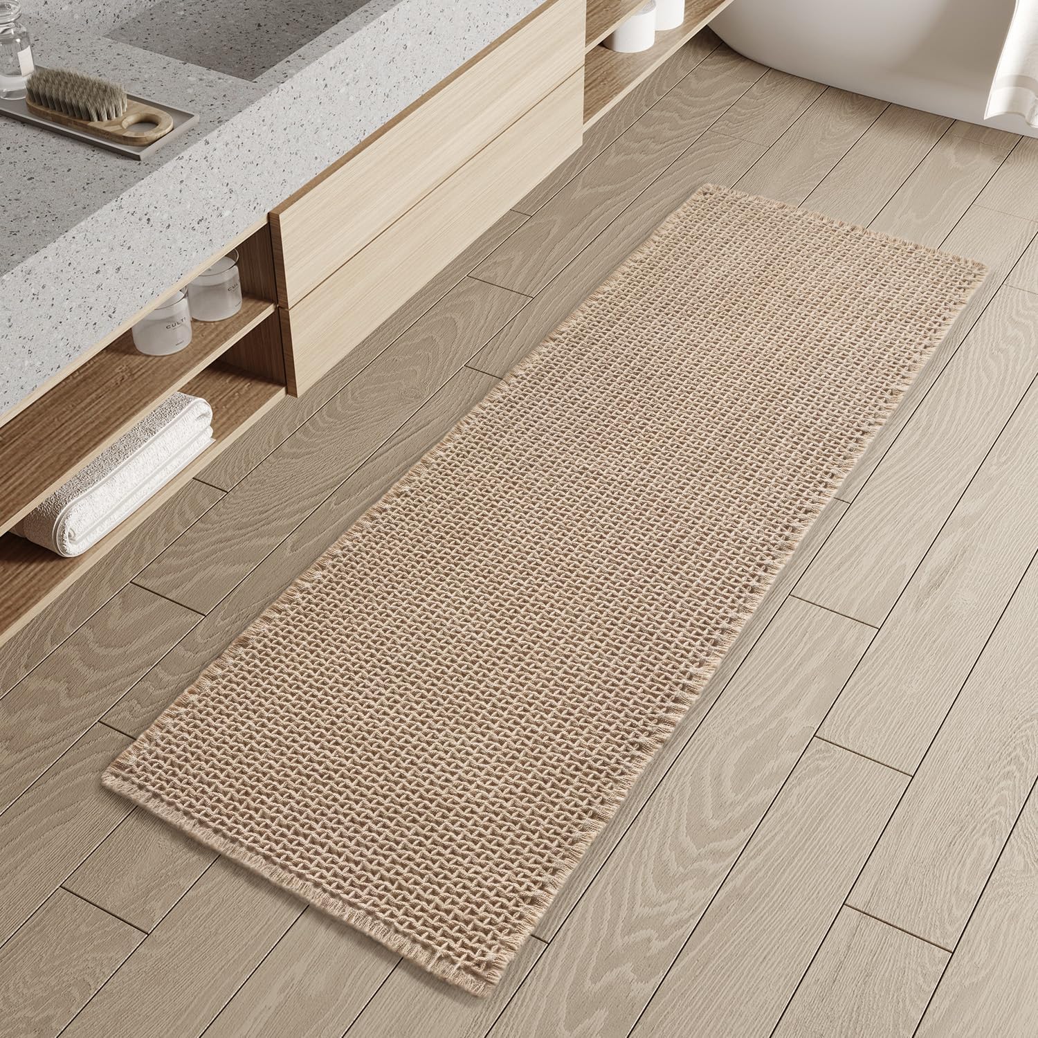 Checkered Bath Mat Runner - Super Absorbent Non Slip Rug
