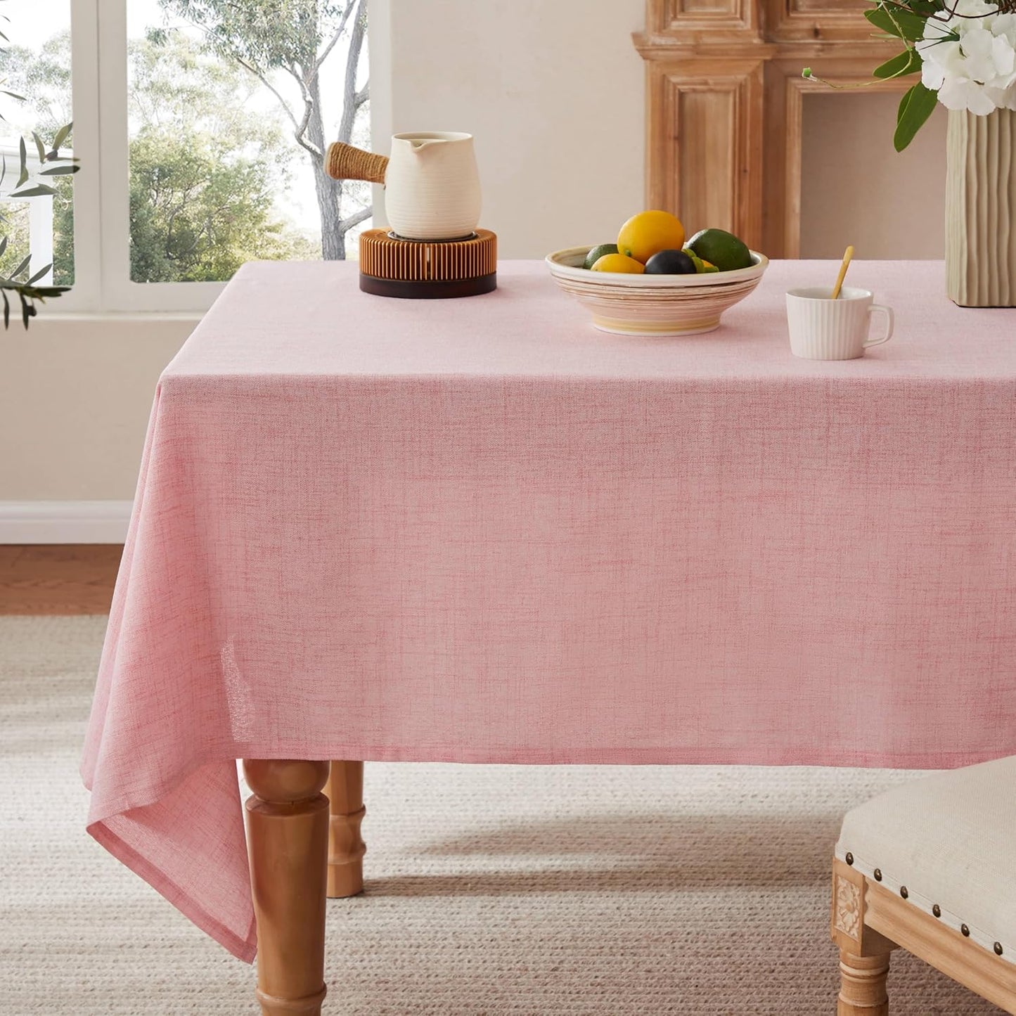 Linen Tablecloth for Rectangle Table, 60x120 Inch Pink Style