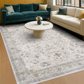 Boho Light Grey Living Room Rug 6x9 - Machine Washable Low Pile