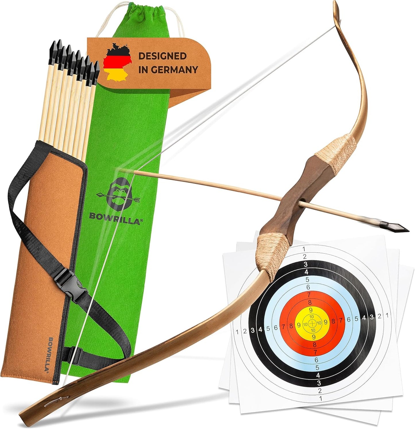 BOWRILLA Wooden Bow and Arrow Set for Kids with 10 Arrows