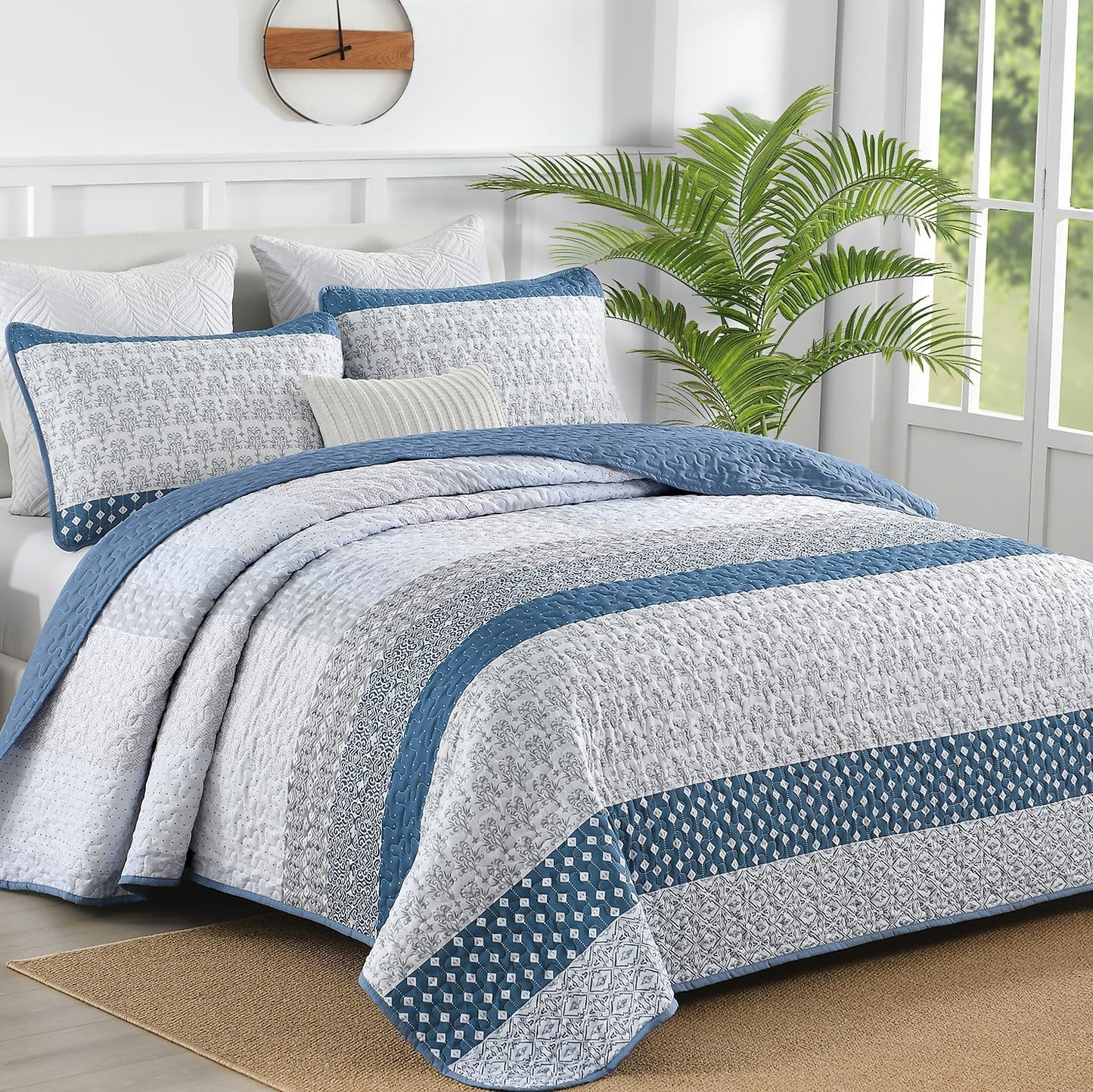 Blue Boho Quilt Twin Size Set for Cozy All-Season Comfort
