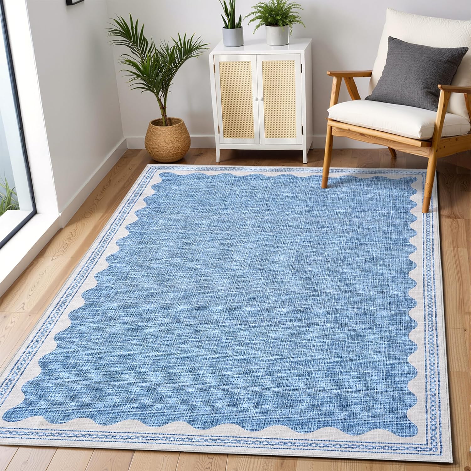 GarveeHome Scalloped 3x5 Area Rug Washable Non-Slip Design