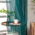 Teal Sheer Curtains 84 in Boho Cotton Crochet Lace Panels - Light