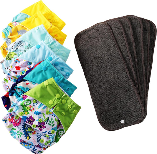 Asenappy Cloth Diapers 6 Pack - Waterproof, Reusable & Adjustable for Newborns to Toddlers