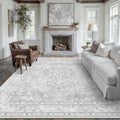 Grey 8x10 Area Rug Washable Vintage Floral Rug - Soft Low Pile