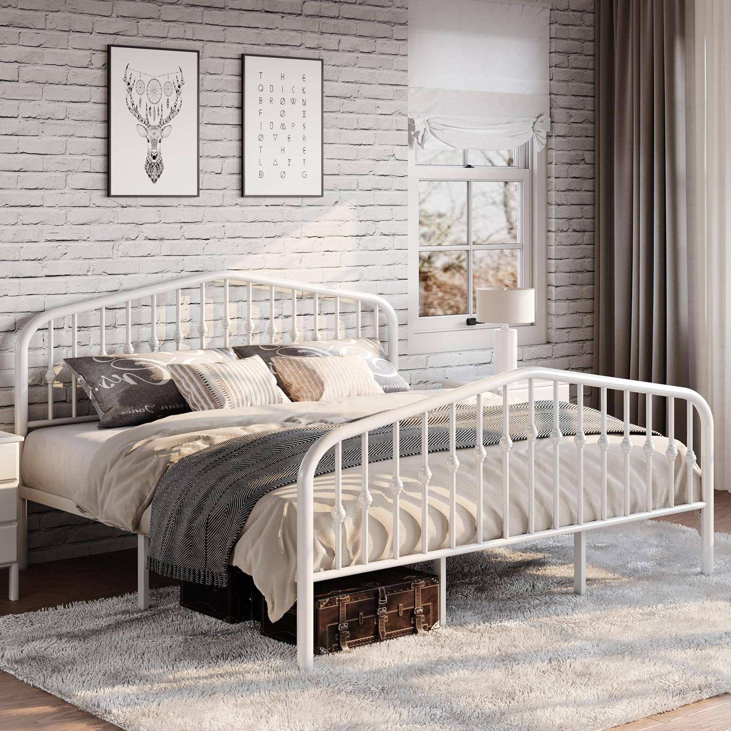 SHA CERLIN King Size Metal Platform Bed Frame with Vintage Style