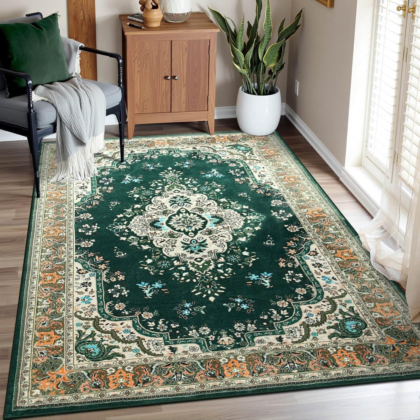 Vintage Area Rug 5x8 Machine Washable Non-Slip for Home Use