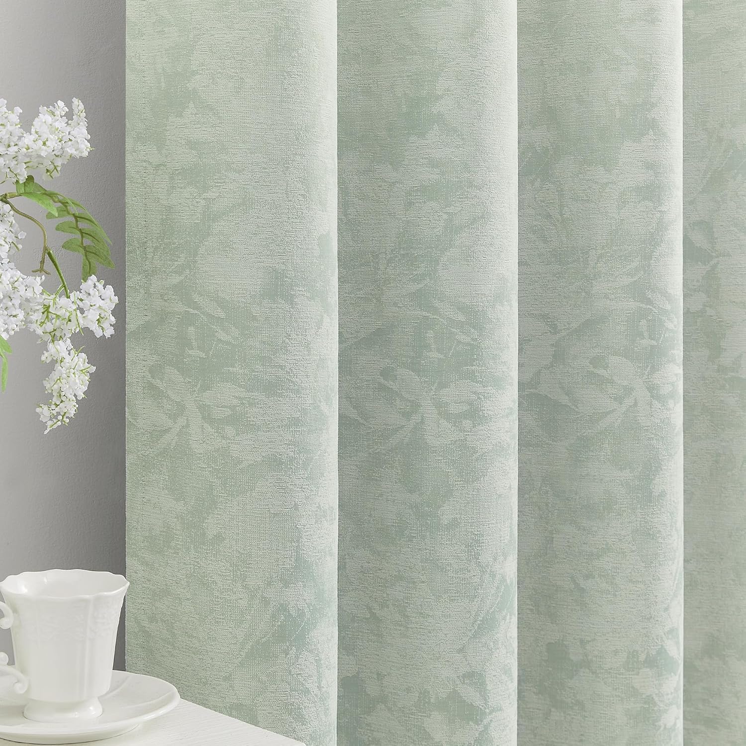 Elegant Green Floral Jacquard Blackout Curtains for Home