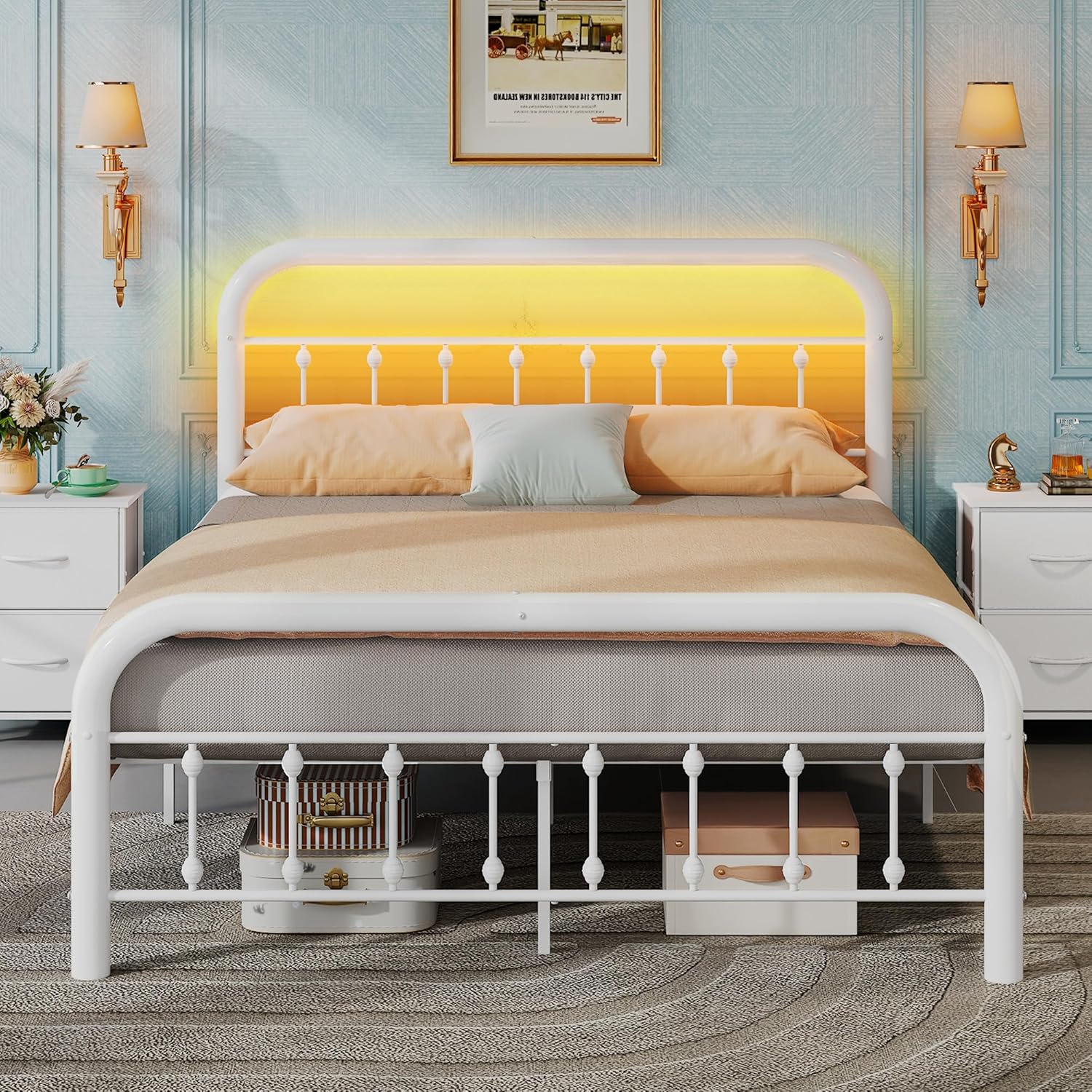 WLIVE Queen Bed Frame with LED Lights and Charging Station