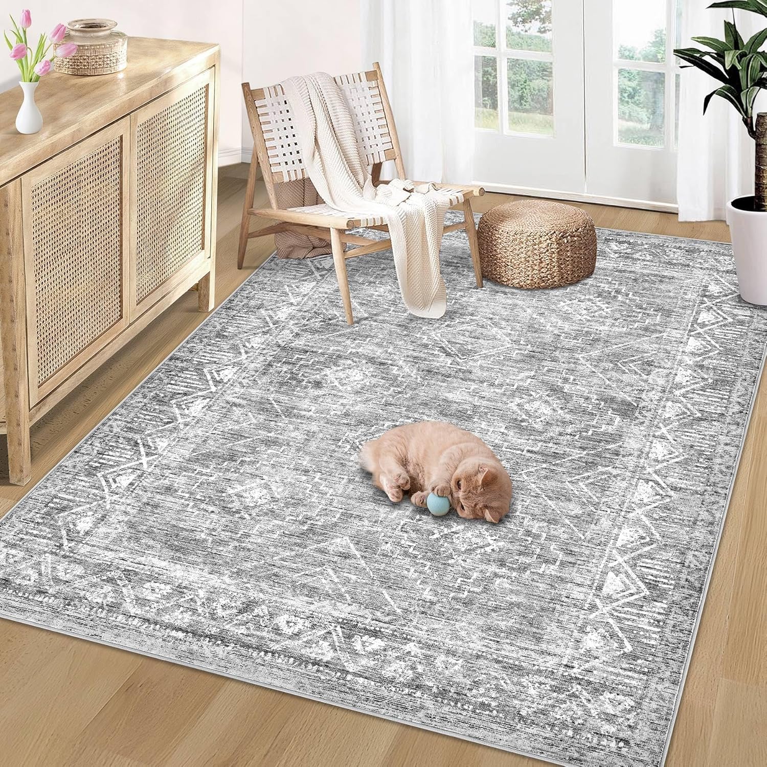 Vintage Moroccan Trellis Area Rug - 4x6 Soft Non-Slip Carpet