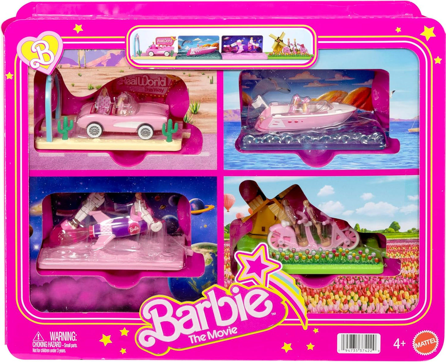 Mini Barbie The Movie Vehicle Collection with 8 Dolls & 4 Vehicles