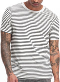 VEIISAR Men's Crewneck Striped T-Shirt - Soft Elastic Cotton Tee XL