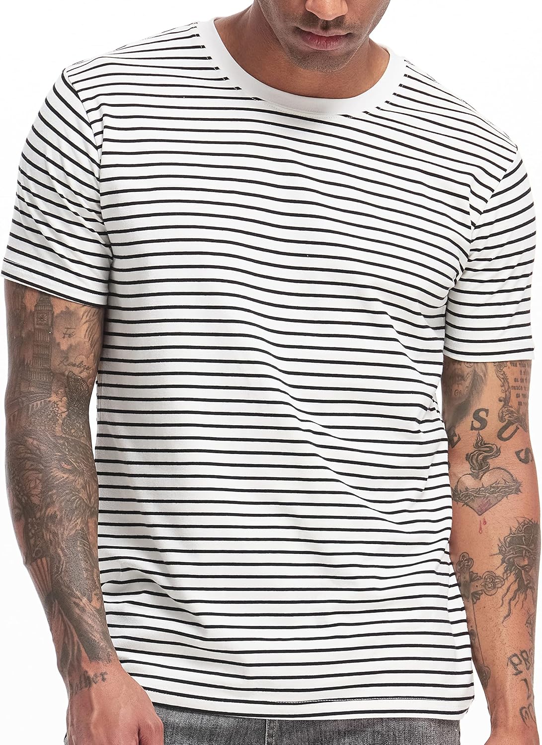 VEIISAR Men's Crewneck Striped T-Shirt for Comfort and Style