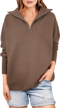 ANRABESS Women Quarter Zip Oversized Rib Knit Pullover - Cozy Fall Fit