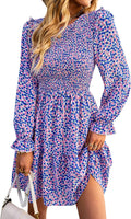Long Sleeve Smocked Floral Dress for Women - Flowy A-Line Mini KIRUNDO