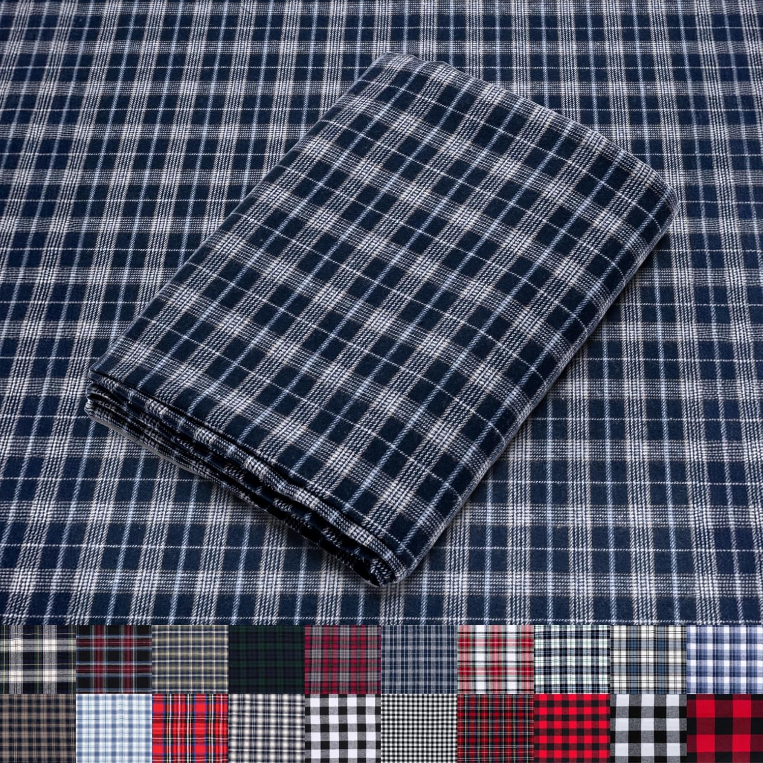 Pico Textiles Blue Tartan Plaid Flannel Fabric - 60 in Wide