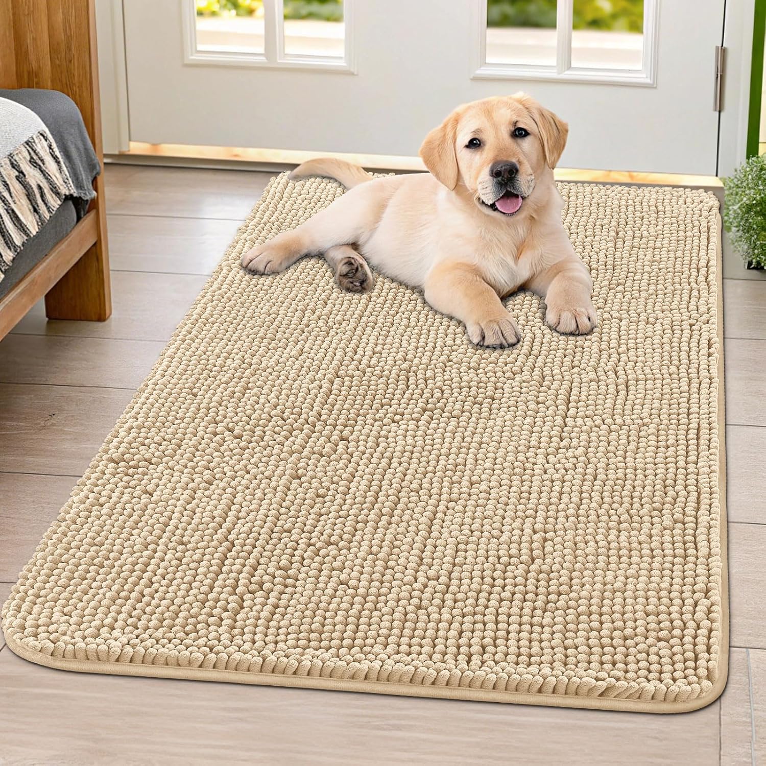 Smiry Dog Door Mat for Muddy Paws - Absorbent Chenille Mat