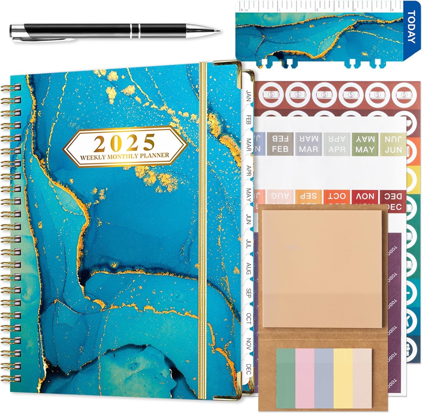 2025 Planner Gift Set - Organize in Style! Marble Blue Gold Design