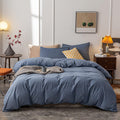 Washed Cotton Duvet Cover Twin Navy Blue - Ultra Soft 2-Piece