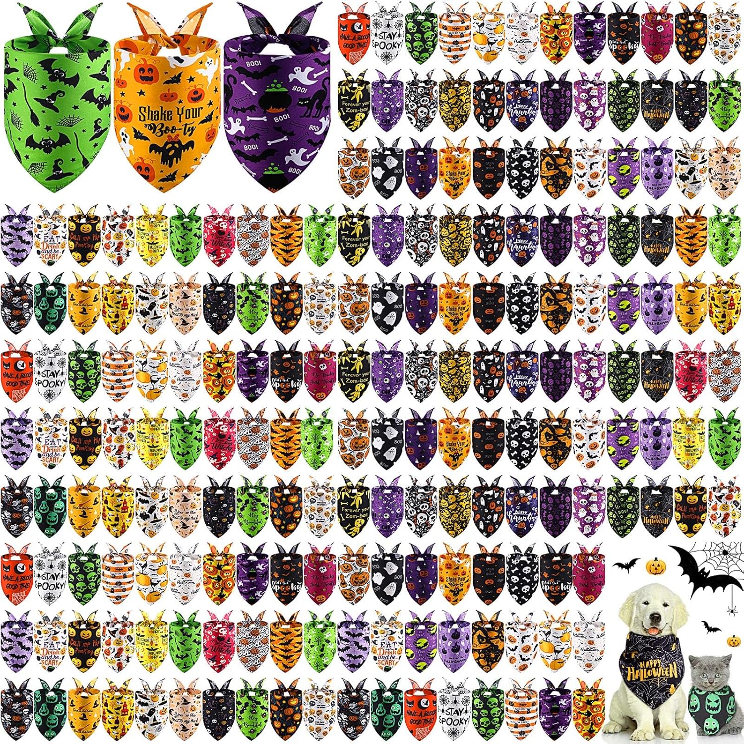 200 Pcs Halloween Dog Bandana Bulk for Groomers and Pets
