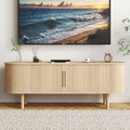 TV Stand Modern Console Table with Sliding Door and Storage - Natural