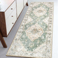 Boho Green Hallway Runner Rug 2ftx6ft - Machine Washable, Non-Slip