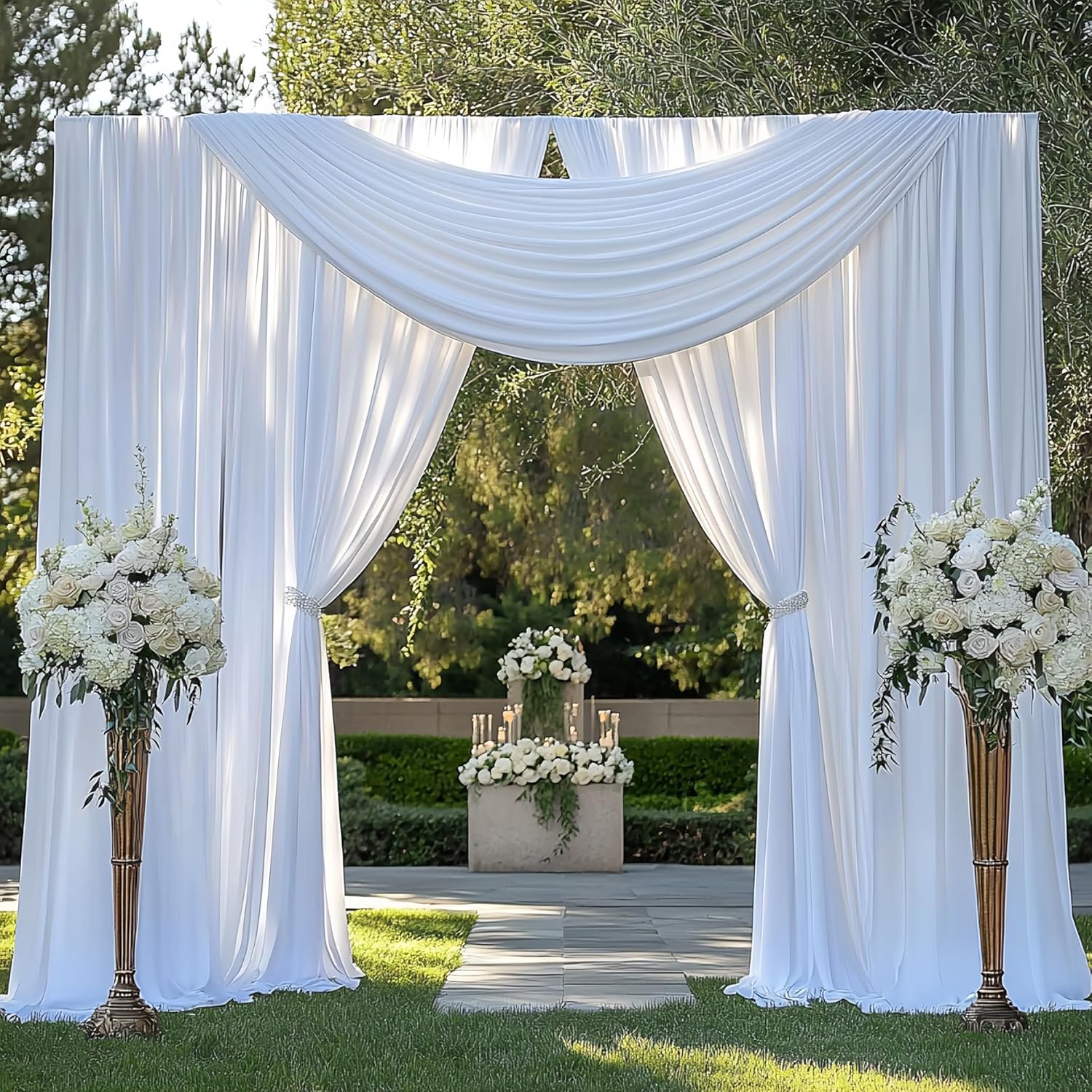 20FTx12FT White Wrinkle-Free Wedding Backdrop Curtain for Events