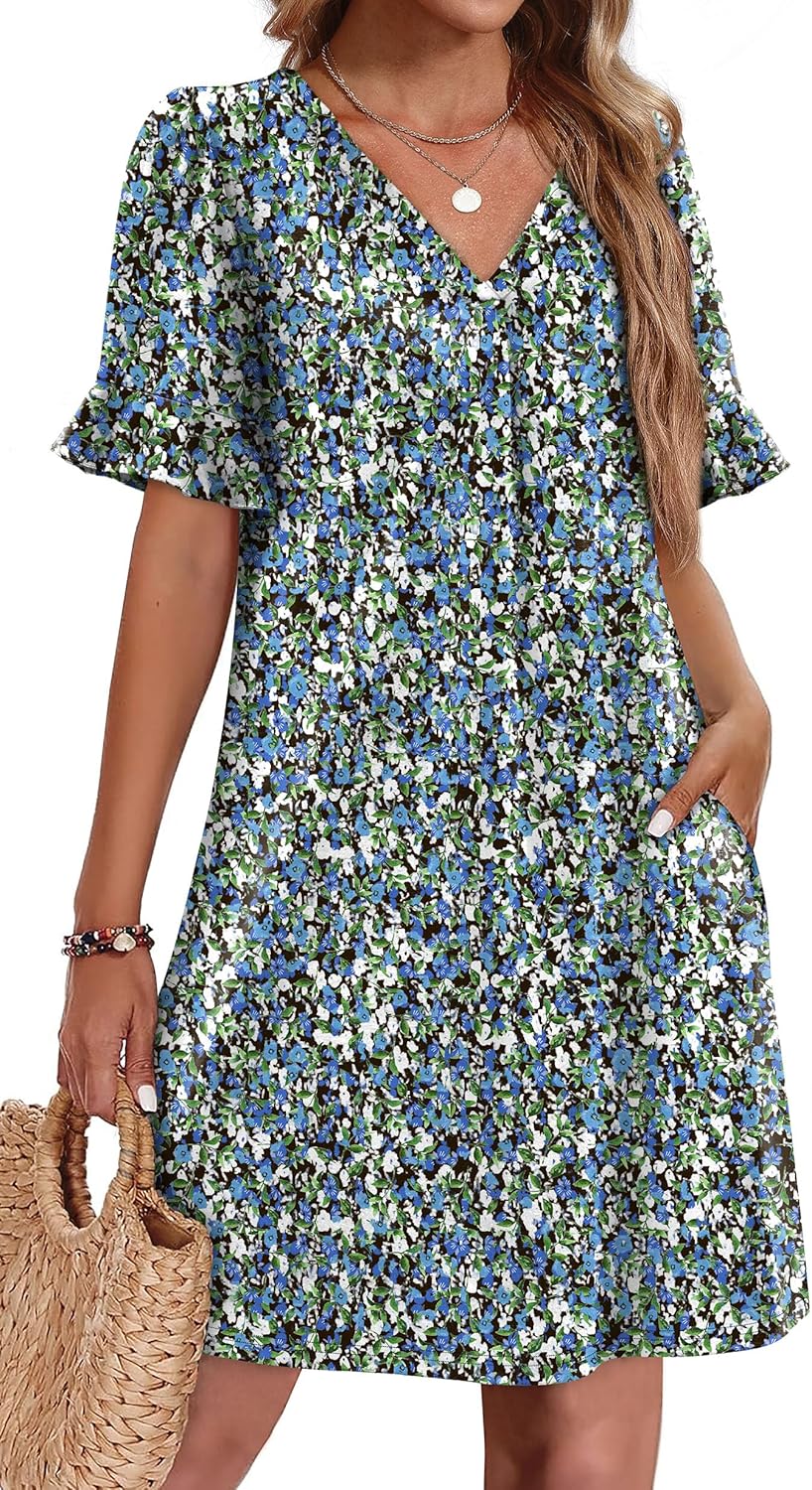 OFEEFAN Summer Dresses for Women with Ruffle Short Sleeves