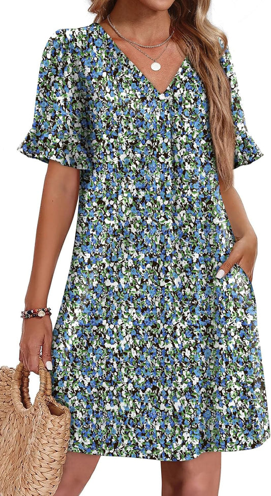 OFEEFAN Summer Dresses for Women with Ruffle Short Sleeves