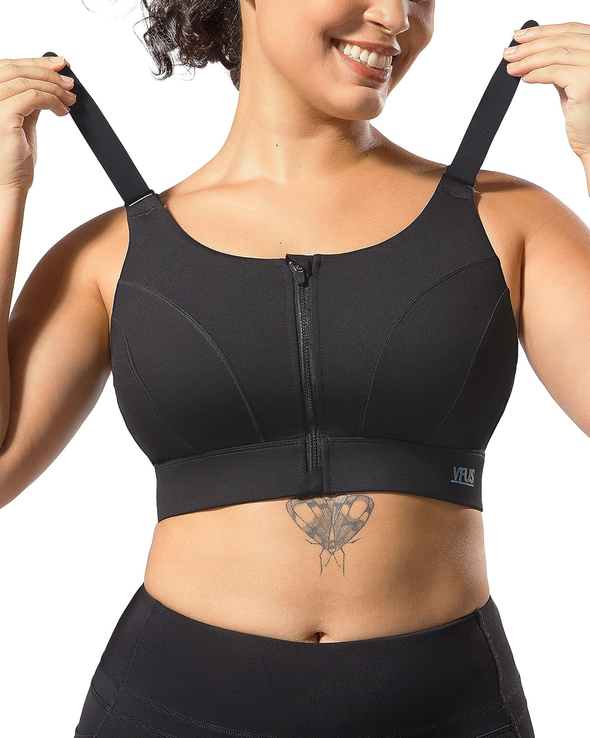 Adjustable High Impact Sports Bras for Women with Zip Front