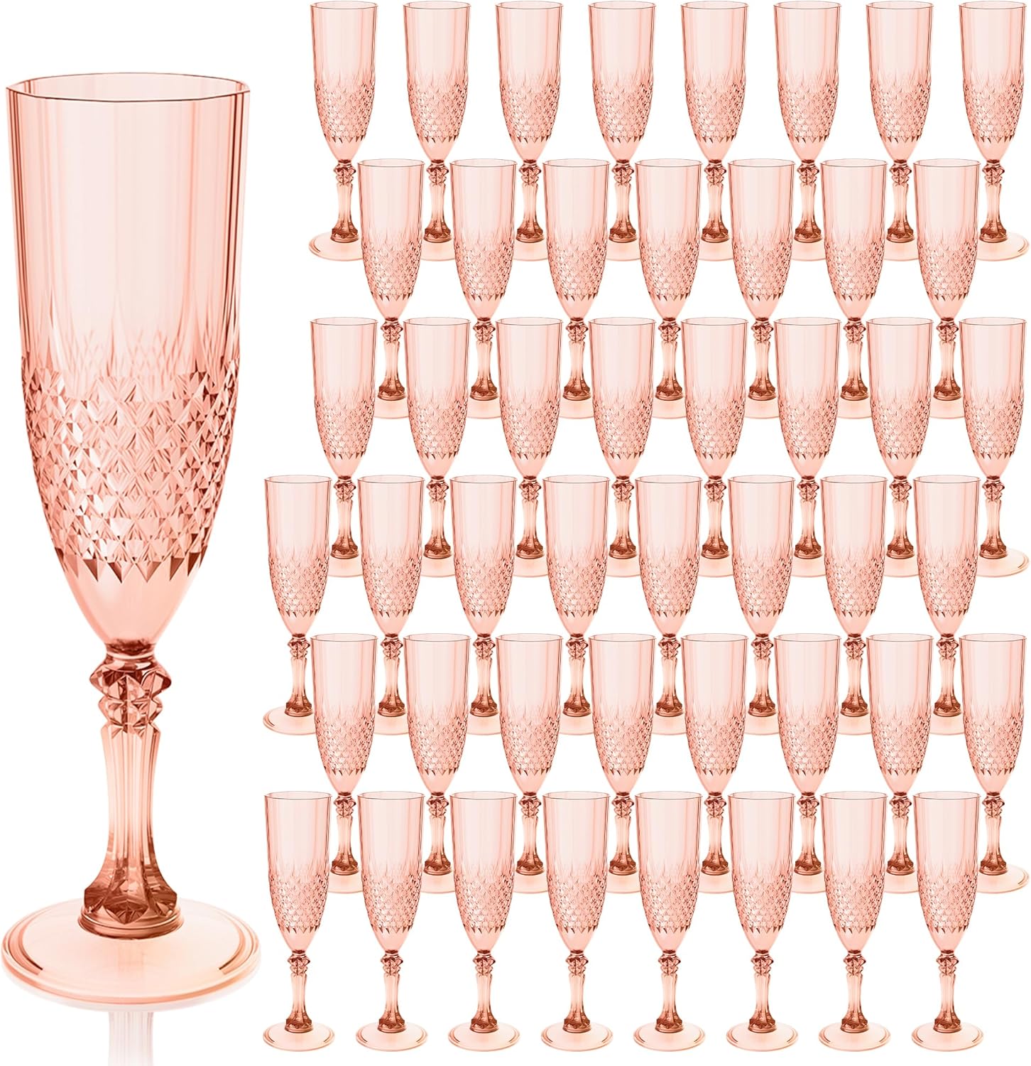 Plastic Champagne Flutes Set of 48 Rose Gold Goblets for Events