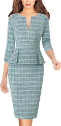 VFSHOW Womens Wear to Work Front Zipper Peplum Sheath Dress - Classic