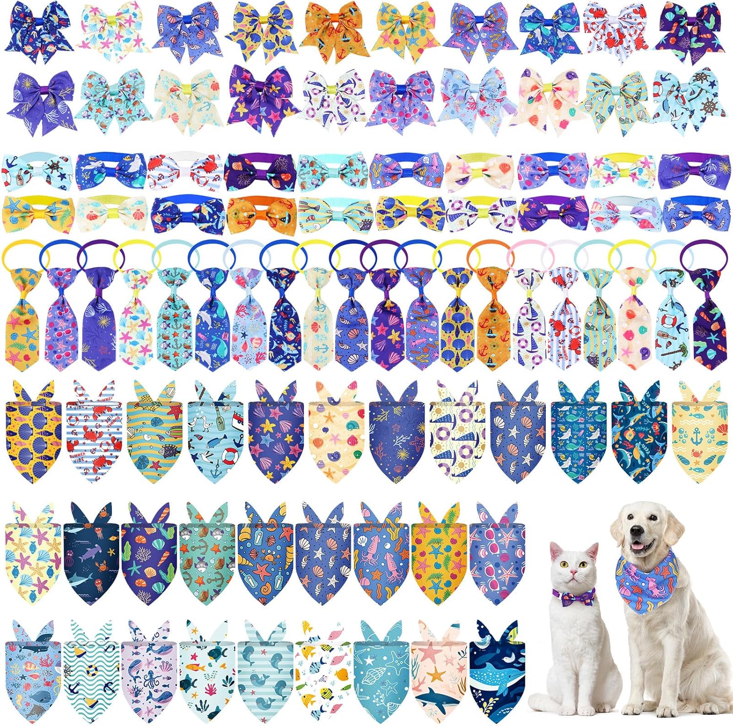 Reginary 120 Pcs Ocean Animals Dog Bandanas for Summer Fun
