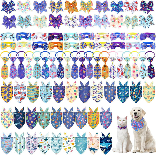 Reginary 120 Pcs Ocean Animals Dog Bandanas for Summer Fun