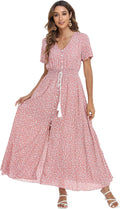 Floral Maxi Dress Button Up V Neck Split - Lightweight Summer Pick