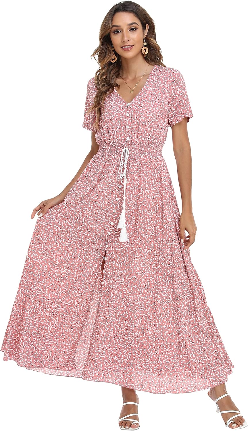 VintageClothing Women's Floral Maxi Dress for Summer Fun