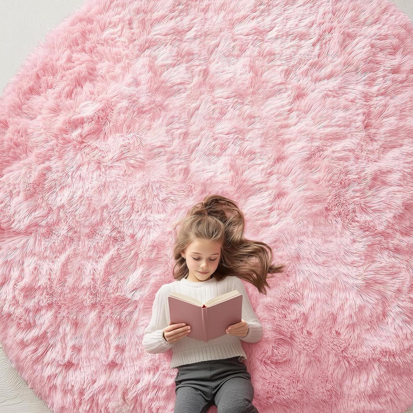 OLANLY Pink Round Rugs for Bedroom - Soft Fluffy Area Rug