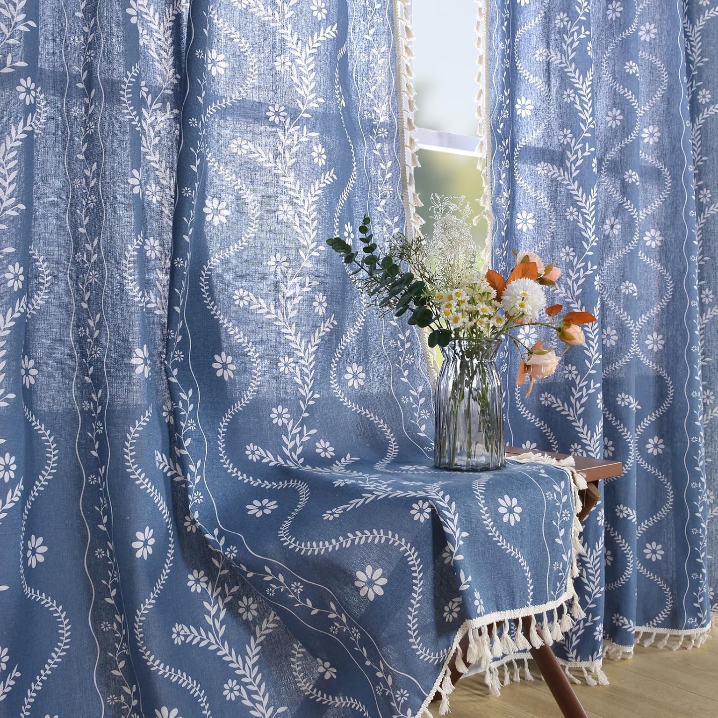 Navy Blue Western Rustic Boho Curtains for Elegant Home Decor