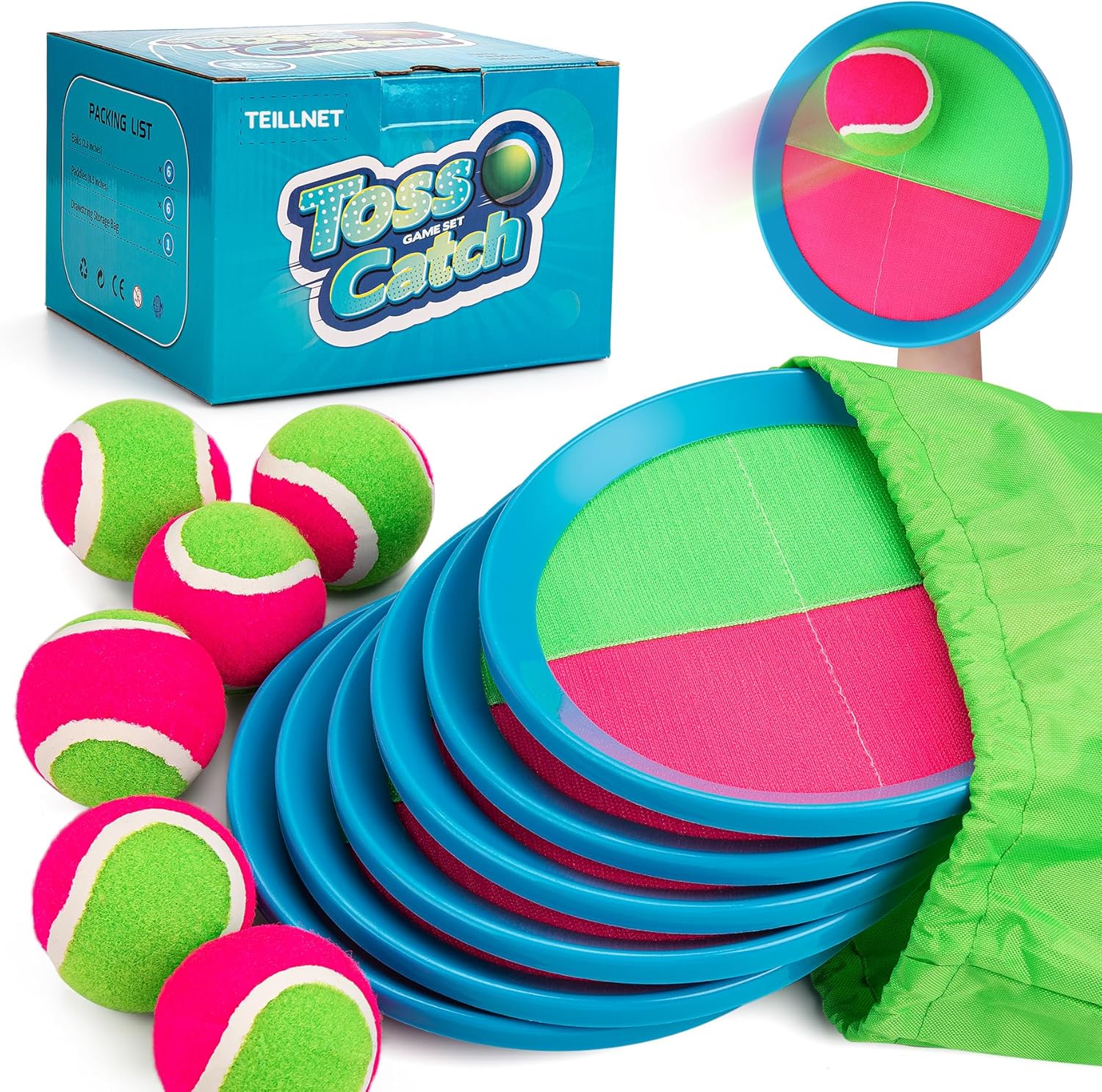 Toss and Catch Ball Set for Kids and Adults - 6 Pack Fun