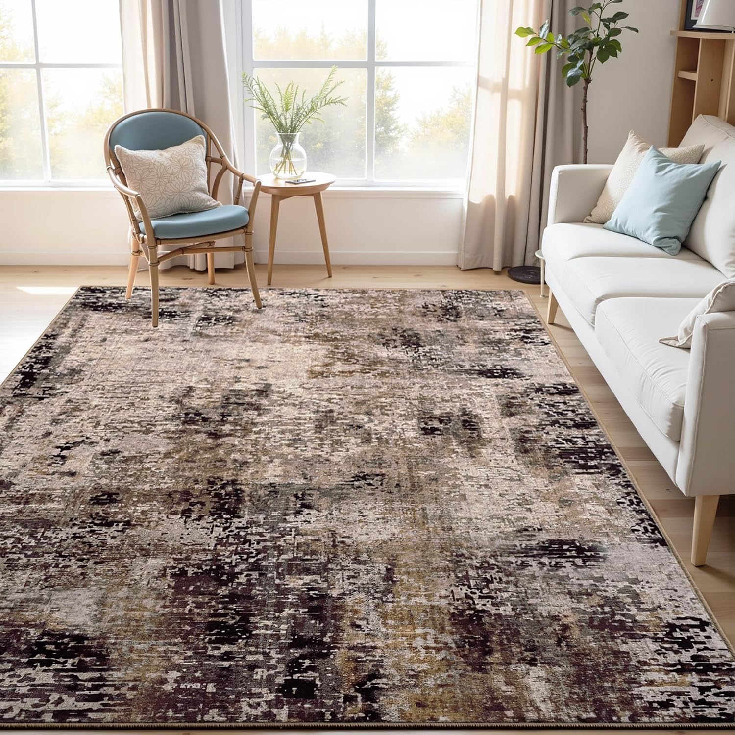 Stylish 4x6 Brown Area Rug for Entryway and Bedroom Decor