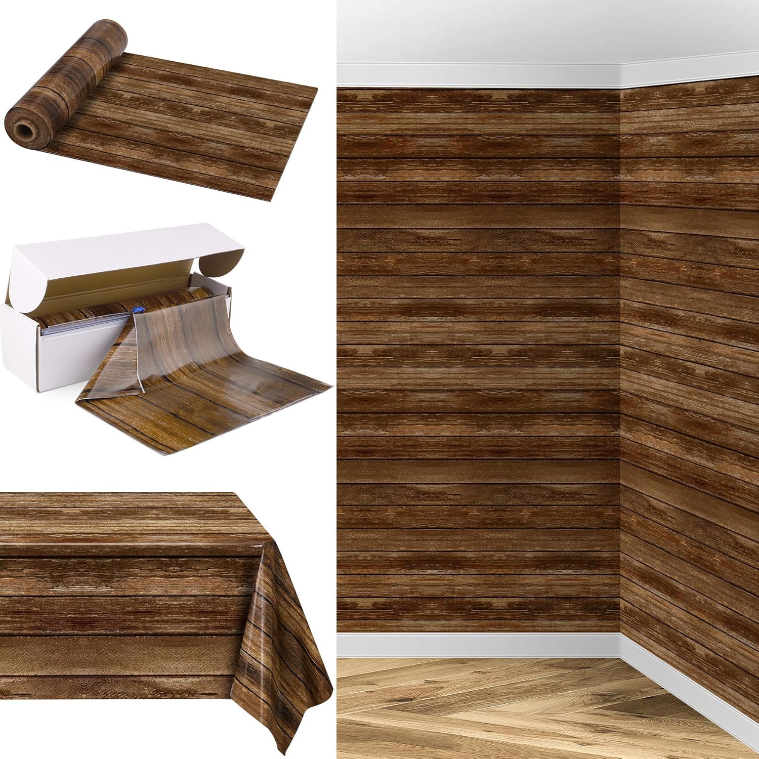 200 Ft x 54 Inch Wood Grain Tablecloth Roll for Rustic Decor