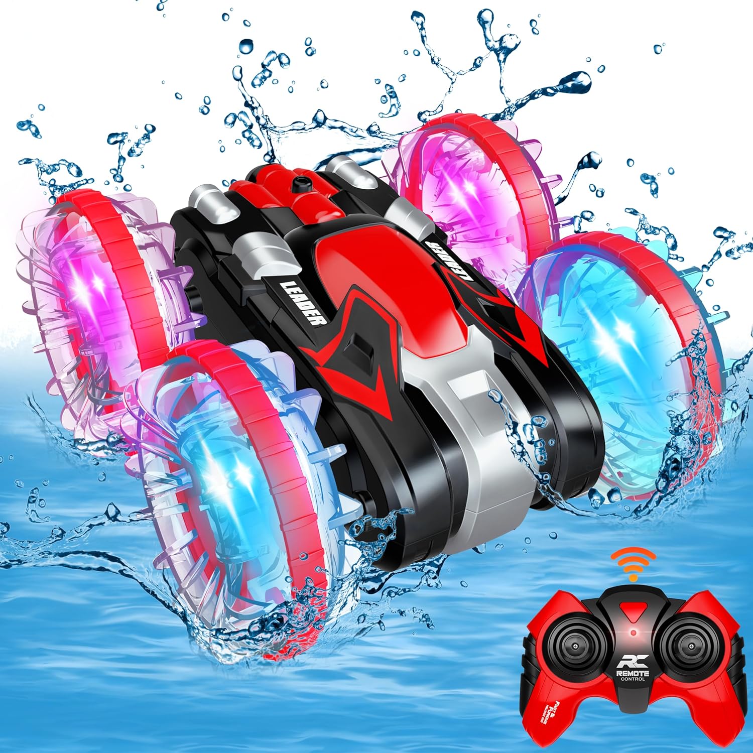 Amphibious RC Car - All-Terrain Stunt Truck with LED Lights