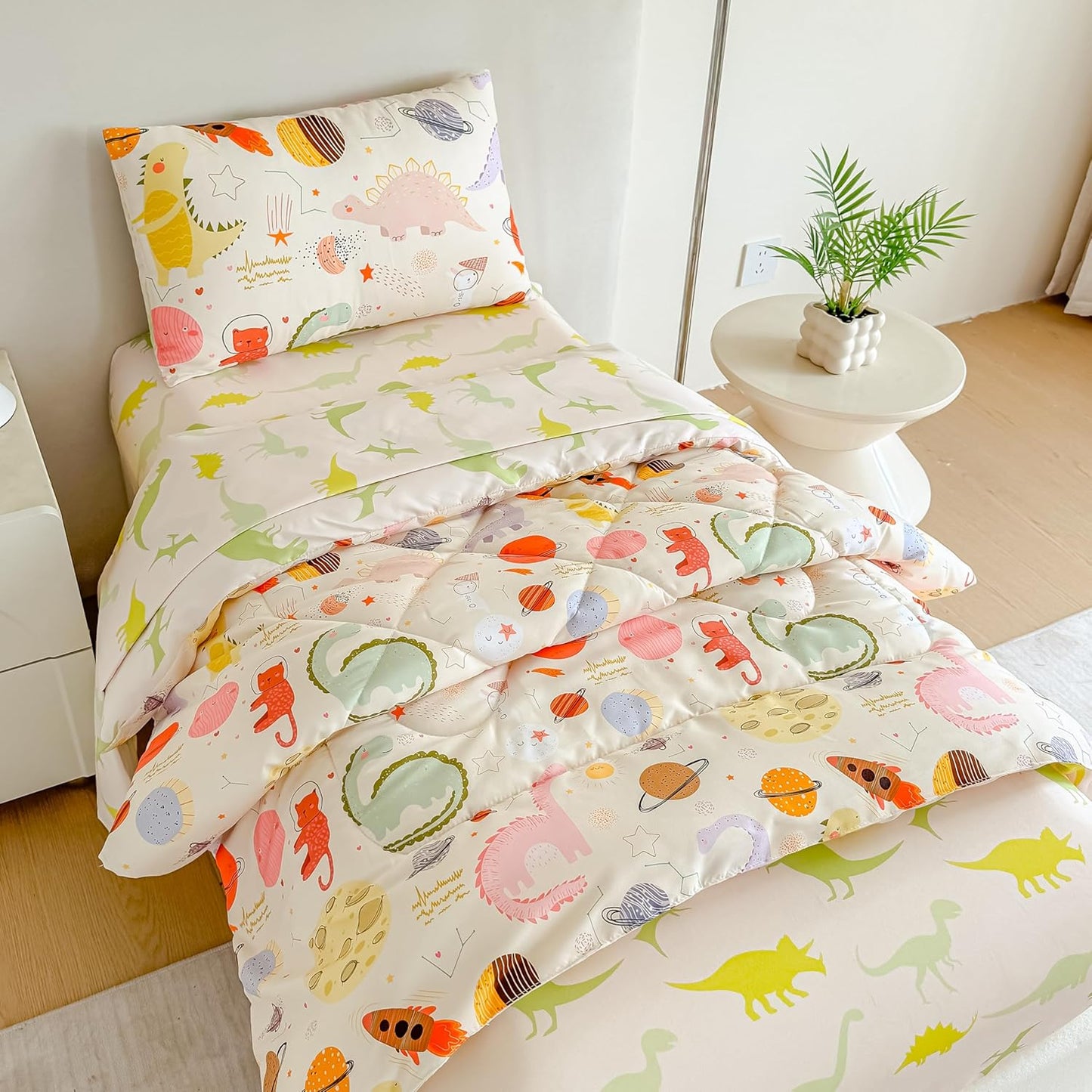 Dinosaur Toddler Bedding Set for Boys - 4 Piece Comforter Set