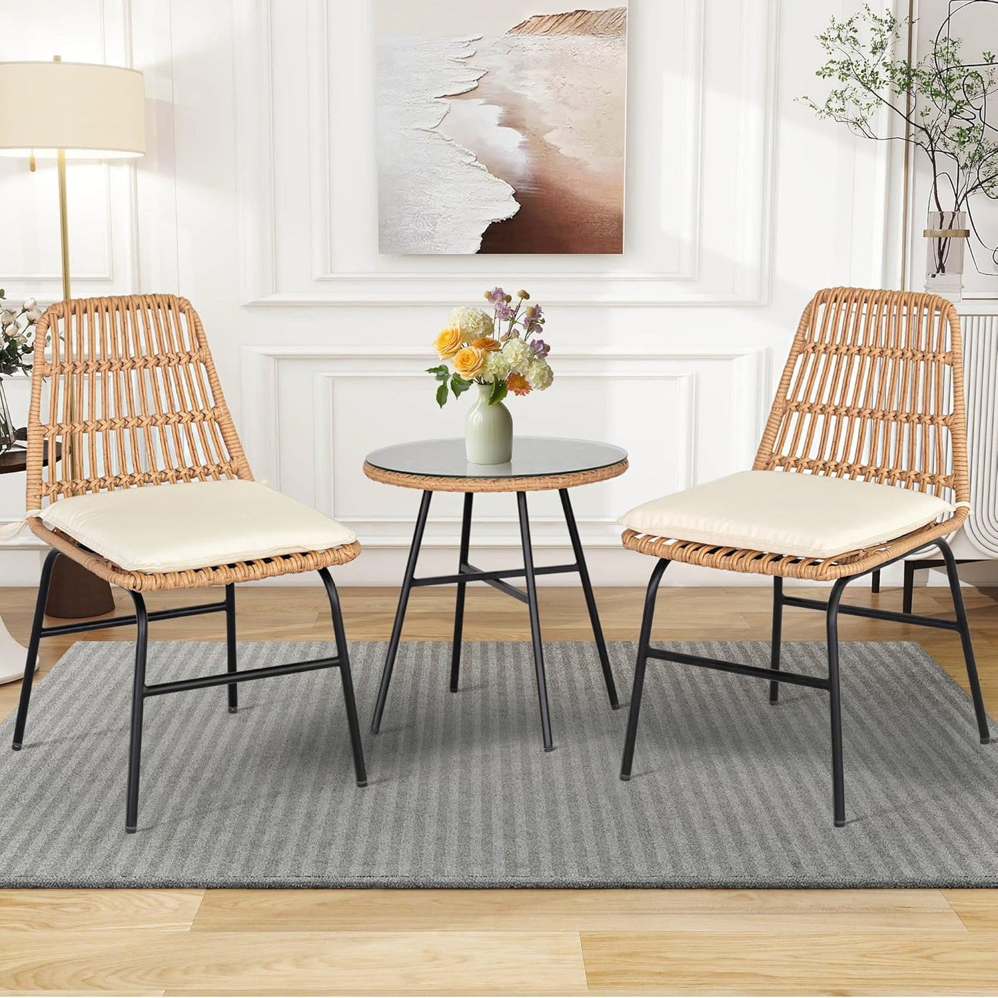 3 Piece Patio Wicker Furniture Bistro Set for Outdoor Comfort